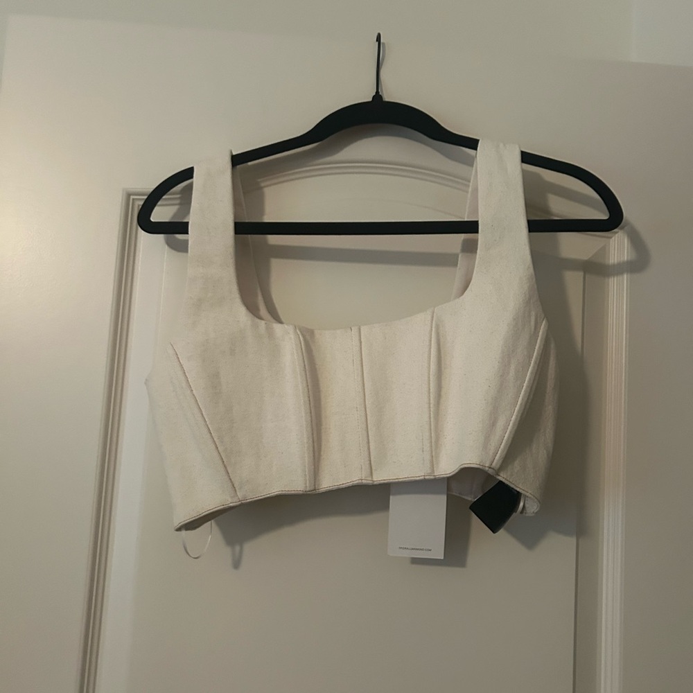 Women's Cream Crop Tank Top — Structured Bustier Style 7 for all mankind